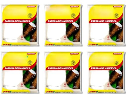 Farinha de Mandioca - Harina de Yuca Blanca Natural, Pack de 6 x 500g (3kg Total) - Harina de Mandioca Brasileña Tipo I para Repostería, Salsas y Cocina Saludable - 100% Vegetal