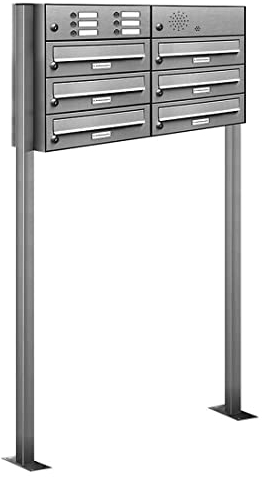 AL Briefkastensysteme 6er Edelstahl Standbriefkasten mit Klingel rostfrei als 6 Fach Briefkastenanlage in Postkasten Briefkasten Design modern