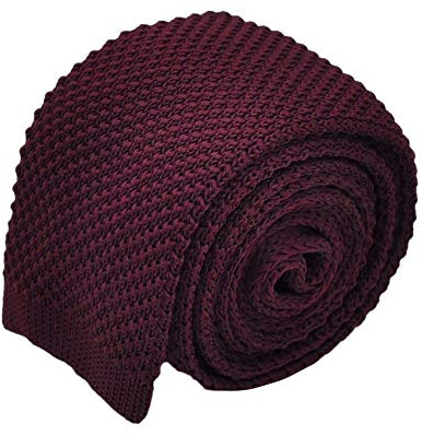 Ecravate Cravate Tricot Uni, Polyester, Bout Carré, Slim, 146x5,5cm. Bordeaux