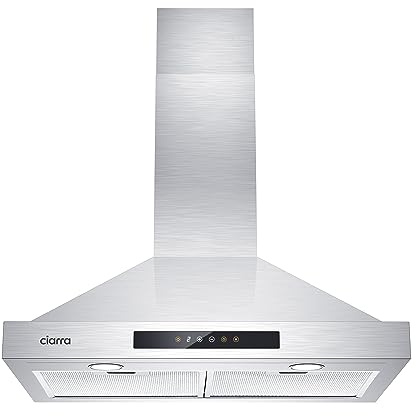 CIARRA Wall Mount Range Hood 30 inch 450 CFM Ducted Convertible Ductless Range Hood Vent in Stainless Steel CAS75308