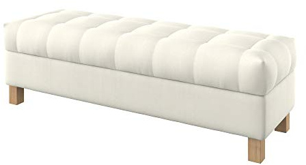 Furninero - Raffinierte gepolsterter Sitzbank Sitzhocker Sitzruhe Betthocker Ottomane, mit Stauraum, Quadratische Beine, 140 cm breit, Majestic Velvet Creme Stoff (Licht zu reinigende), Ecru