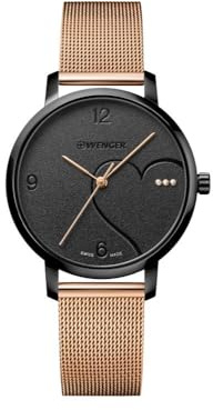WENGER Damen Armbanduhr Metropolitan Donnissima Ø 38mm, Swiss Made, Analog Quarz, Wasserdicht bis 100m, Mesh-Armband