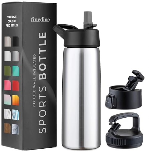 Triple Insulated Stainless Steel Water Bottle with Straw Lid - Flip Top Lid - Wide Mouth Cap (750 ML) Insulated Water Bottles, Keeps Hot and Cold - Great for Hiking & Biking (Brushed Stainless Steel)