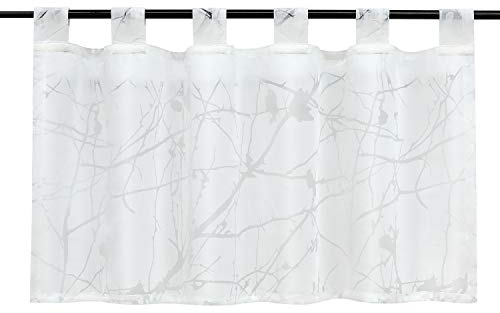 HeichkelL Ausbrenner Scheibengardine Transparente Kurzstores Küche Gardine mit Schlaufen Ästemuster Weiß HxB 45x90cm