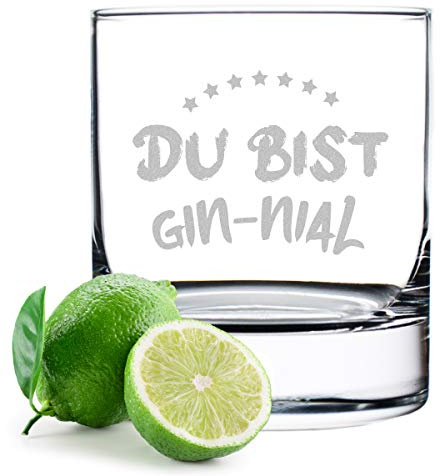 polar-effekt Tonic Ginglas graviert mit Spruch - Lasergravur - Cocktailglas - Genuss - Sommergetränk - 320 ml Volumen - Für Männer und Frauen - Kaltgetänk - Spruch - Du bist Gin-nial