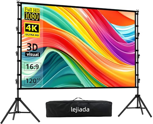 Projector Screen with Stand, 120 inch 16:9 for Home Theater, Outdoor Indoor Party, Backyard Cinema.