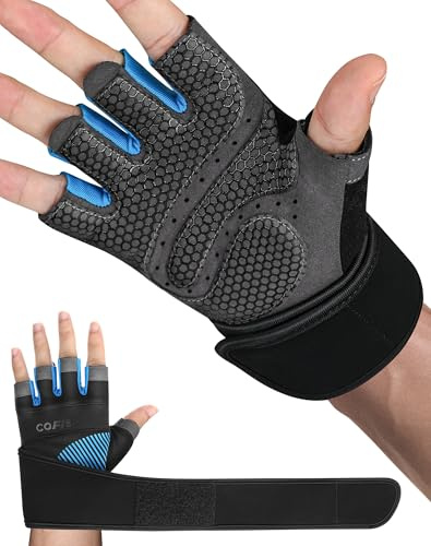 COFIT Guantes de Gimnasio para Mujer y Hombre, Transpirable Guantes de Fitness con Protección Completa de Muñeca y Palma para Levantamiento de Pesas - Azul XL