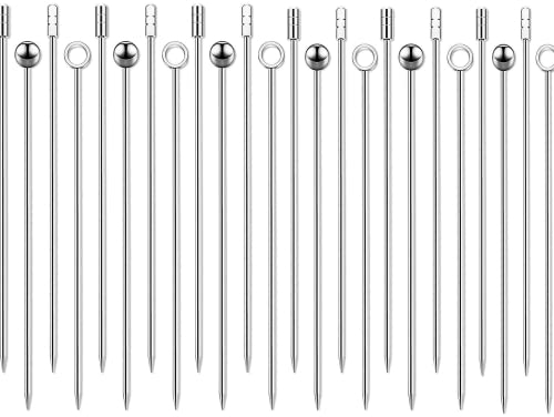 24 Stück Edelstahl Cocktailspieße,BetterJonny Martini-Spieße Obst Sticks Cocktail Pick Martini Picks Wiederverwendbare Cocktail Picks für Fingerfood Sandwich Party Bar, Silber