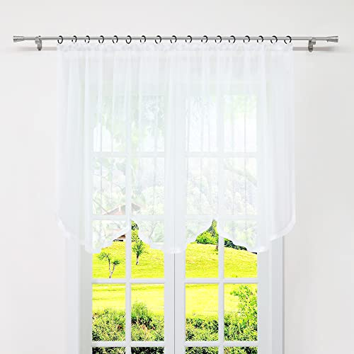 SCHOAL Scheibengardine mit Kräuselband Gardinen Küche Voile Bistrogardinen Transparent Bogenstore Vorhänge mit Satinband 1 Stück BxH 300x120cm Weiß