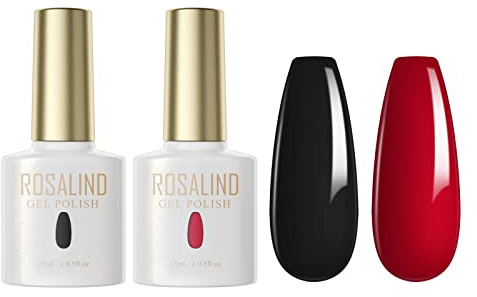 ROSALIND UV Nagellack 2PCS, Schwarz Rot Gel-Nagellack 15ml UV LED Soak Off Gel Nail Polish Starterset Set Valentinstagsgeschenk