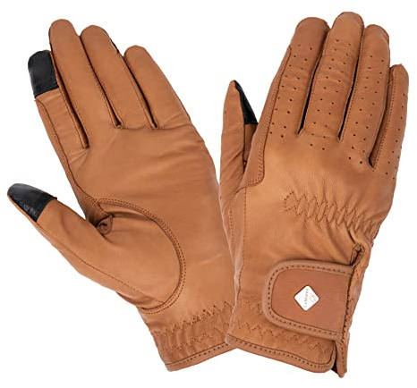 LeMieux Unisex Classic Leather Riding Gloves in Tan - Breathable - Touch Screen Compatible - M