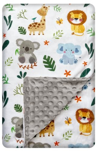 Cute Animal Minky Blanket for Boys & Girls - Soft Double Layer with Dotted Backing, Toddler to Newborn (30 X 40 inches)