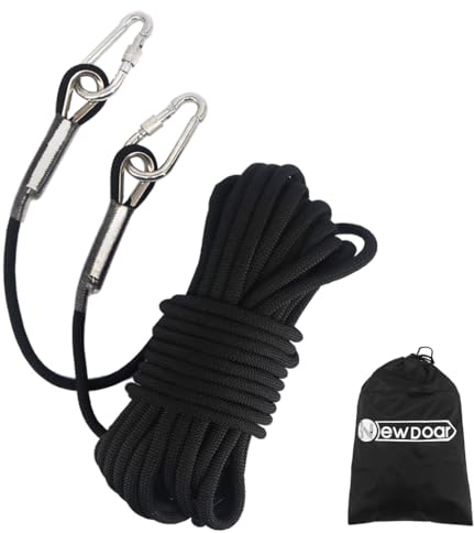 NewDoar 18KN Static Climbing Rope 10mm(3/8in) Accessory Cord Equipment 33FT(10M), 66FT(20M) 98FT(30M) 165FT(50M) Escape Rope Ice Climbing Equipment Fire Rescue Rope-Black/20M