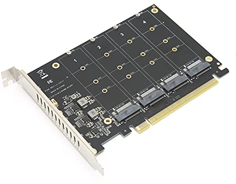 PUSOKEI Scheda Adattatore SSD M.2 NVMe a PCIE X16, Scheda di Espansione SSD M.2 a 4 Porte, Adattatore PCIE 3.0/4.0 a NVME da 32 Gbps, Scheda Array PCI-E HFull Speed ​​con Indicatori LED(4-Baia)