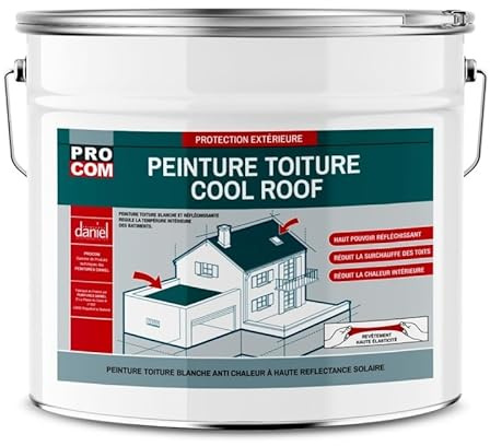 PRO COM Cool roof - Peinture toiture anti chaleur, peinture blanche réfléchissante 10 litres