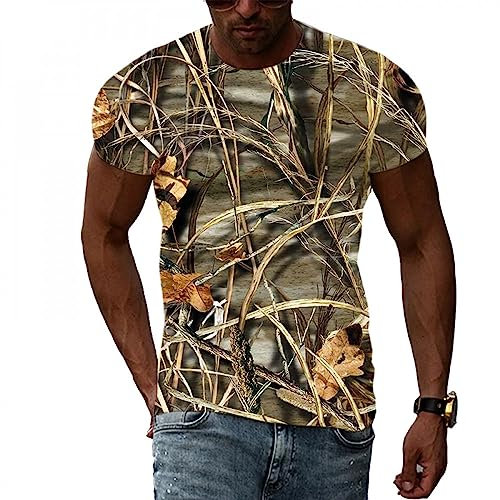 CHANYI Herren 3D Druck t-Shirts Sommer Mode Dickicht Weed Camouflage T-Shirt Männer Interessant Casual Print Kurzarm T-Shirts Harajuku, Cy121137, 56