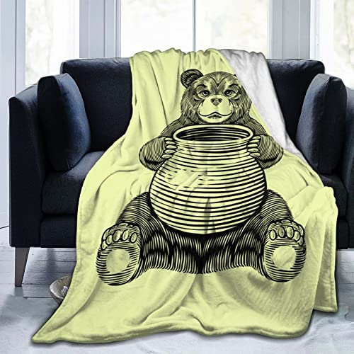 NLWQEKV Bear Holding Honey Jar Blanket Printed Flannel Throw Blanket 50X40 Anti-Pilling Blanket Bed Sofa Living Room Bedroom