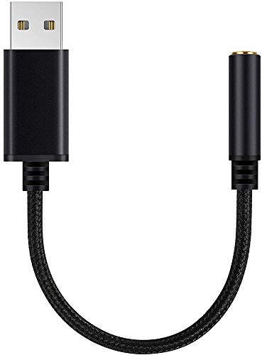 Tsadeer Adaptateur audio USB un jack pour casque de 3,5 mm, carte son stéréo externe pour PC, ordinateur portable, pour Etc. (0,6 pieds, noir)