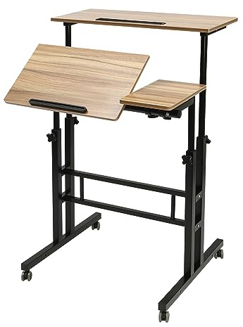 ILWorkTLs Mobile Standing Desk,Height Adjustable Home Office Desk,Stand Up Desk with Tilting Tabletop and Wheels, Rolling Laptop Cart Sit Stand Desk