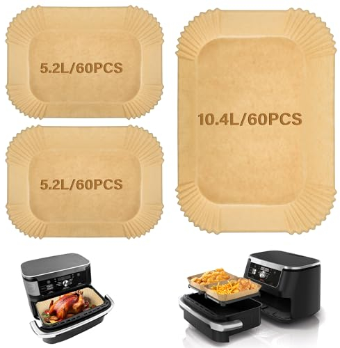 Hivio 180 Stück Airfryer Backpapier für Ninja Foodi Flexdrawer 10,4 L Heißluftfritteuse Af500de, Zubehör Heißluftfritteuse für COSORI 2 Kammern Airfryer Dual Blaze TwinFry XXL 10L