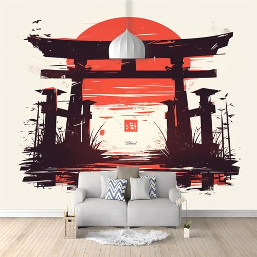 3D Effekt Toilette Im Japanischen Stil Mit Streifen Wandtapete - Fototapete für Wohnzimmer und Kinderzimmer | Wanddeko Tapete | 400 (B) x 280 (H) cm