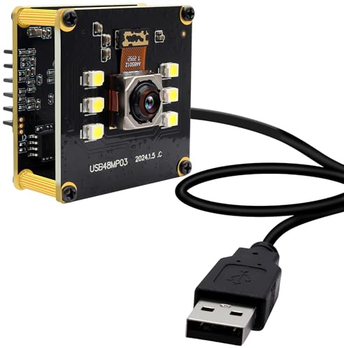 IFWATER 48MP USB Camera 8K Camera Fast Autofocus USB Webcam Module with No Distortion Lens with 6pcs White LEDs PC Computer Cam Plug and Play for Industrial Inspection Document Scanning