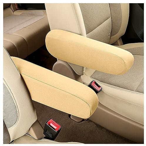 2Pezzo Copri Bracciolo Auto,Copertura Elastica del Poggia Braccio per Auto,Four Seasons Sedia Universale Accessori Auto Interno per Auto,Camion,Furgoni,Veicoli Commerciali (Beige)