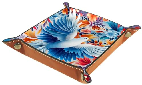 Peace Dove mit Blumen, dickes PU-Leder, braunes Leder, Valet Catchall-Organizer, faltbar, rollende Schmuck-Aufbewahrungsbox