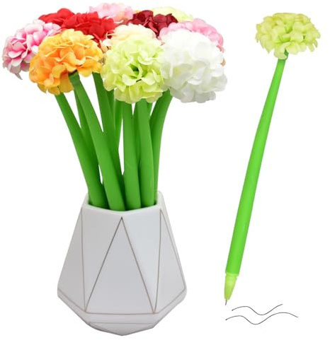 SIPLIV 12 penne a sfera creative con fiori artificiali neri da 0,5 mm, inchiostro gel, penne a sfera, per donne e ragazze, ufficio, scuola, decorazione per la casa, ortensia