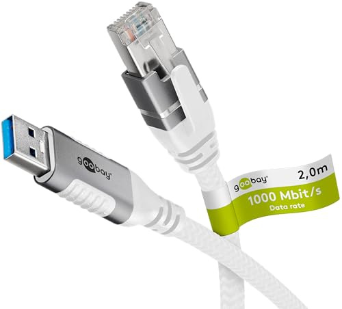 goobay 2m LAN-USB Câble 1 Gbit Transfert de données - USB A 3.0 vers RJ45 Ethernet Le câble CAT 6 connecte le routeur et l’ordinateur portable ou le PC - Remplace l’adaptateur USB vers LAN - 74159