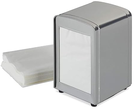 Paluplus Portatovaglioli da Bar a Molla SILVER, misura 10x9x13 cm, Dispenser in Acciaio Inox per Tovaglioli 17x17cm, Distributore da tavolo di Fazzoletti Salviette Piccole per Gelateria, Bar -0057