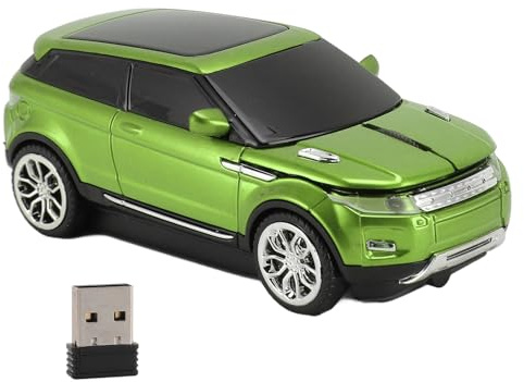 Restokki Souris de Jeu sans Fil en Forme de Voiture 2.4 GHz 1600 DPI Souris d'ordinateur en Forme de Voiture 3D Cool avec récepteur USB pour Ordinateur Portable (Green)
