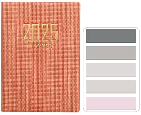 SamHeng Mini 2025 Agenda de Poche, Couverture Texturée en PU Petit A7 Planner Semainier Weekly Agenda Journalier organisateur Calendrier Carnet avec Morandi Onglets D'Index (Rose)
