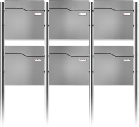 Metzler Standbriefkasten für 6 Parteien in RAL 9007 Graualuminium – Briefkasten freistehend 6er für Mehrfamilienhaus mit Zeitungsfach, Edelstahl Standfüße und austauschbarem Namensschild