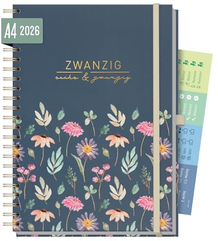 Häfft® Business-Timer 2026 A4 Maxi Flying Flowers 1 Woche 2 Seiten | XL Terminplaner, Wochenplaner, Wochenkalender, Organizer, Terminkalender