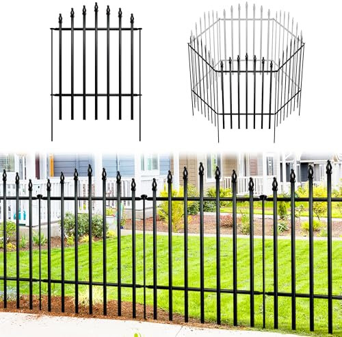 Thealyn Recinzione da giardino in metallo a 5 pannelli, 81 cm H x 60 cm W - 32 H x 24 W (5 pannelli) Barriera per animali in ferro antiruggine per recinzioni paesaggistiche esterne a prova di cane