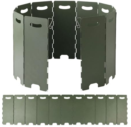 Kustimantu Pare-brise de camping pour l'extérieur - 11 assiettes - Pare-vent - Fournitures de randonnée pliables - Bloqueur de tempête de cuisine pour sac à dos, pique-nique