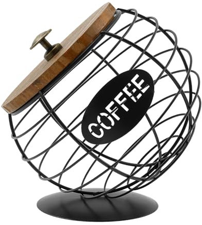 Harupink Cesta con Tapa para Cápsulas de Café, Moderno Soporte de Metal de Gran Capacidad para Expreso (Negro)