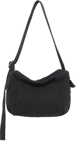 Boziee kleine Damen Umhängetasche Herren Schultertasche Canvas Freizeit Crossbody Tasche für Alltag und Reisen (Schwarz)