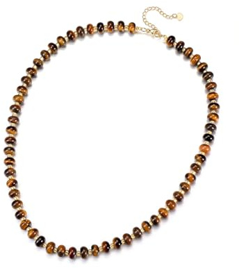 Jovivi Tiger Eye Beaded Choker Necklace for Women,Healing Crystal Gemstone Stone Bead Necklace Women's Jewellery Gifts for Women Ladies Girls