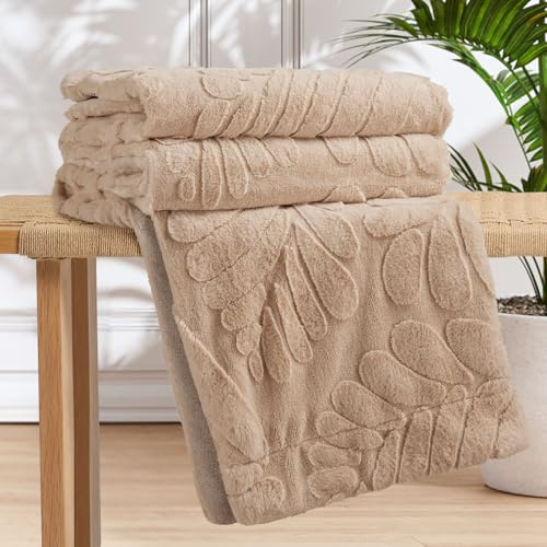 Bibykivn Kuscheldecke Flauschig, Sofadecke Doppelgesicht Extra Weich, Blattmuster Getufteter Jacquard luxuriöse Ästhetische Blanket für Couch Sofa Bett