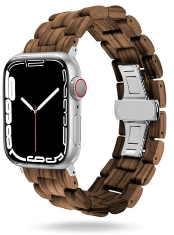 ONEFLOW Timber Strap Kompatibel mit Apple Watch Ultra 2 (49mm) Armband aus Holz, Herren Gliederarmband mit Faltschließe, Holzarmband iWatch Armbänder Herren, Watch Band Klassisch, Walnuss
