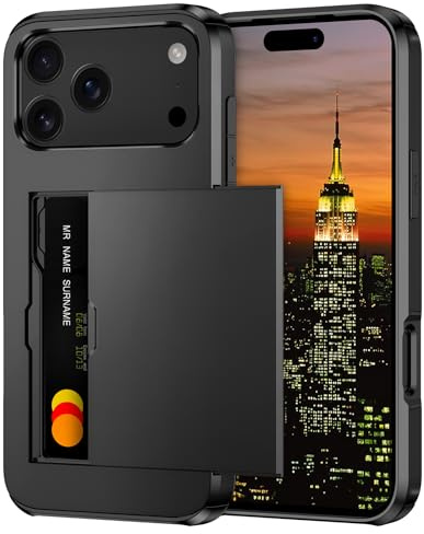 Coolden for iPhone 17 Pro Case with Card Holder Wallet Cover Black | Shockproof Heavy Duty Protective, Hard PC Back Soft TPU Bumper Card Slot Wallet Cover for iPhone 17 Pro Phone Case Women Men