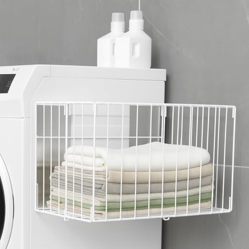 Zptnsl Magnetic Laundry Basket for Washer & Dryer Side - Extra Large 16.7 Foldable Wire Hamper & Lint Bin Container - Space Saving Metal Organizer Caddy for Detergent, Dryer Balls