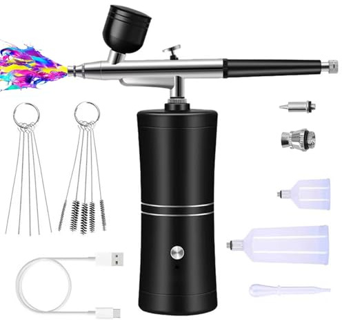 Airbrush Kit with Compressor, Rechargeable Cordless Nail Airbrush Kit, Portable Air Brushes Kit with Compressor for Nail Art, Makeup, Cake Decor, Painting, Models