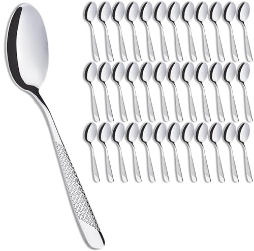 Set de 36 cuillere a cafe, 15 cm (5,91 pouces), Joeczo Set de petite cuillère en acier inoxydable pour Café/Thé/Dessert, Lavable au lave-vaisselle, Manches à motif étoile et diamant