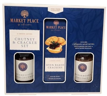 Chutney and Cracker Gift Box with Caramelised Onion Chutney Cheeseboard Chutney and Oven Baked Round Crackers Savoury Food Set