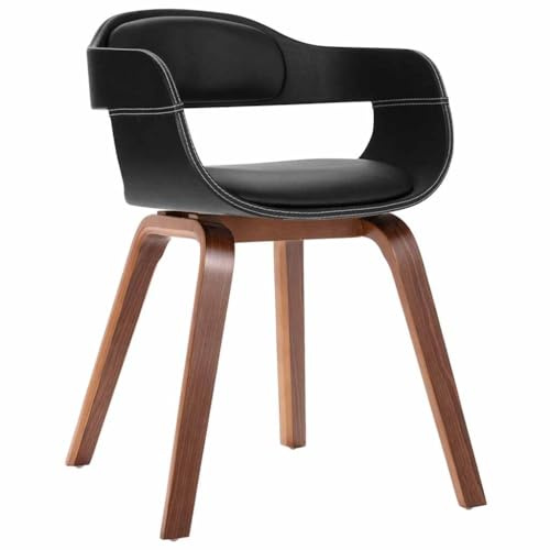 Teenpull Chaise de salle à manger en bois de bug, cuir synthétique noir, accoudoirs, structure en bois de noyer, 49 x 51 x 70 cm, design ergonomique pour salle à manger et cuisine, charge maximale