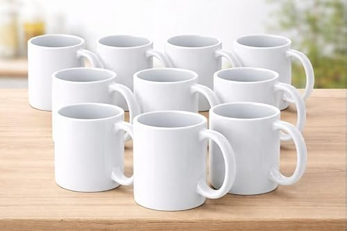 Genérico Pack 10 Tazas para Sublimación Premium 11 oz | Blancas de Cerámica | Aptas para Prensa de Calor | Alta Definición | Lavavajillas y Microondas