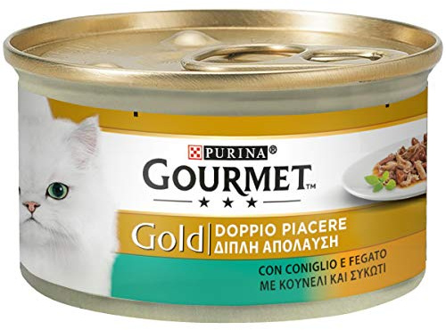 Purina Gourmet Gold Doppio Piacere Umido Gatti con Coniglio e Fegato, 24 Lattine da 85g